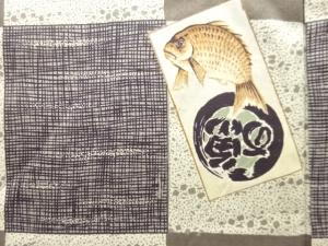 アンティーク　市松に縁起物模様肩裏男物羽織